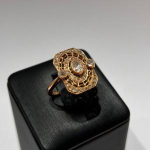 Bague Ancienne Des Années 1900. Diamants Taille Rose, Or Jaune 18 Carats.