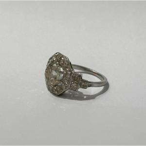 1930s French Art Deco Ring, Diamonds,  Platinum (dog Head Hallmark)