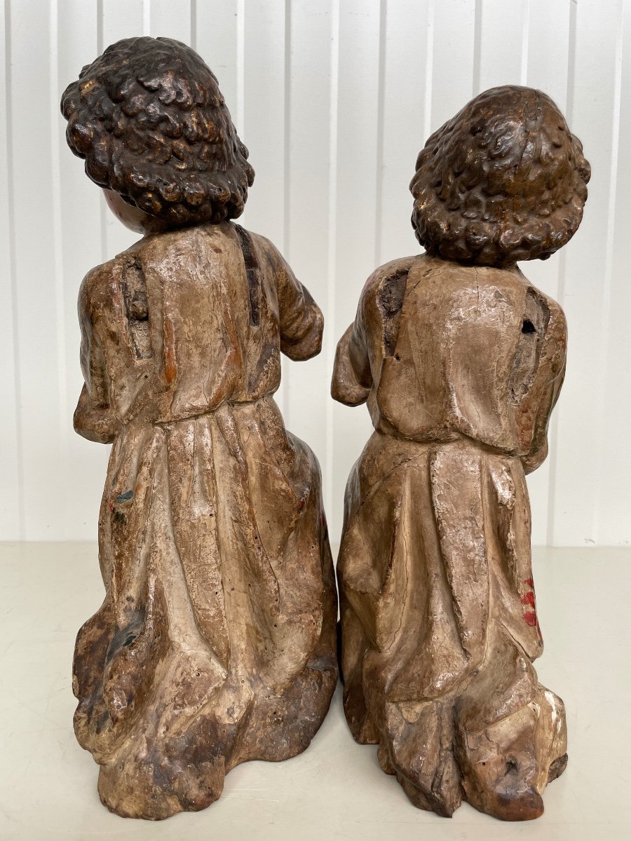 2 Beaux Anges En Bois Circa 1700 -photo-2