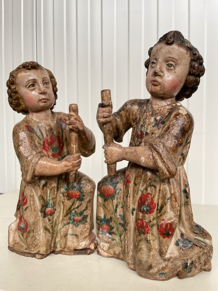 2 Beaux Anges En Bois Circa 1700 -photo-7