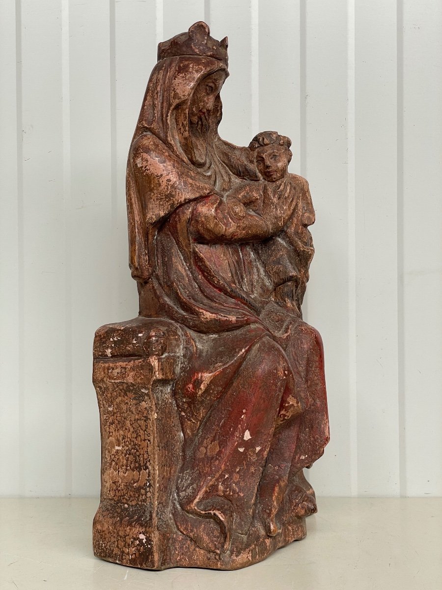 Vierge A l'Enfant En Bois Polychrome-photo-2