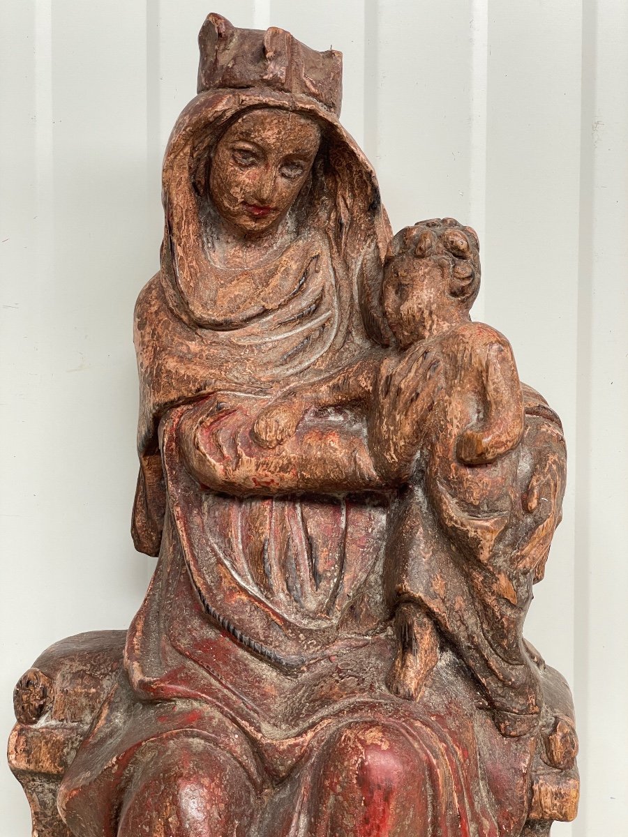 Vierge A l'Enfant En Bois Polychrome-photo-2