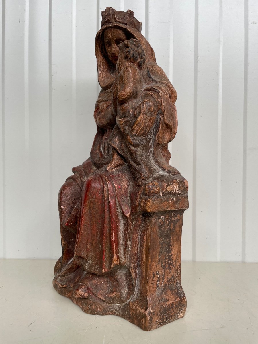 Vierge A l'Enfant En Bois Polychrome-photo-5