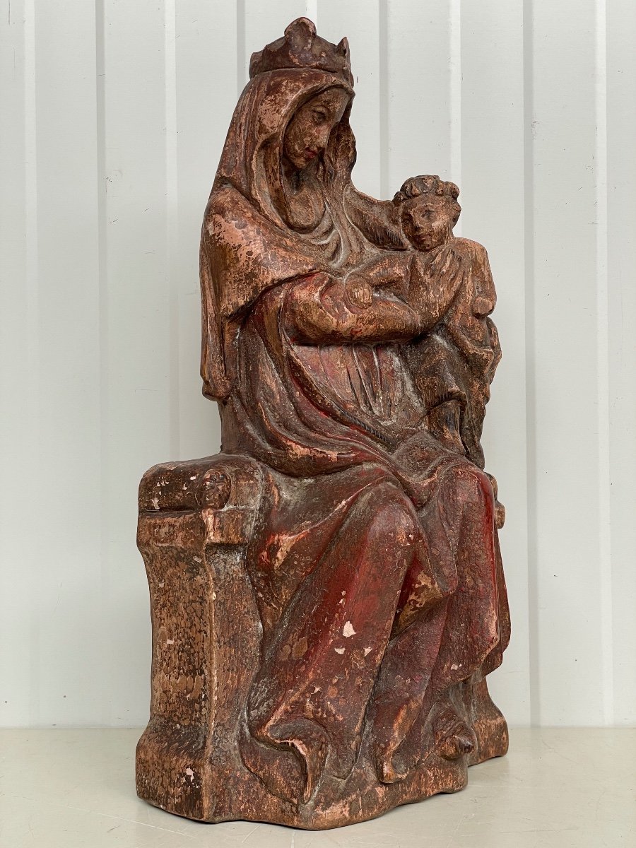 Vierge A l'Enfant En Bois Polychrome-photo-6