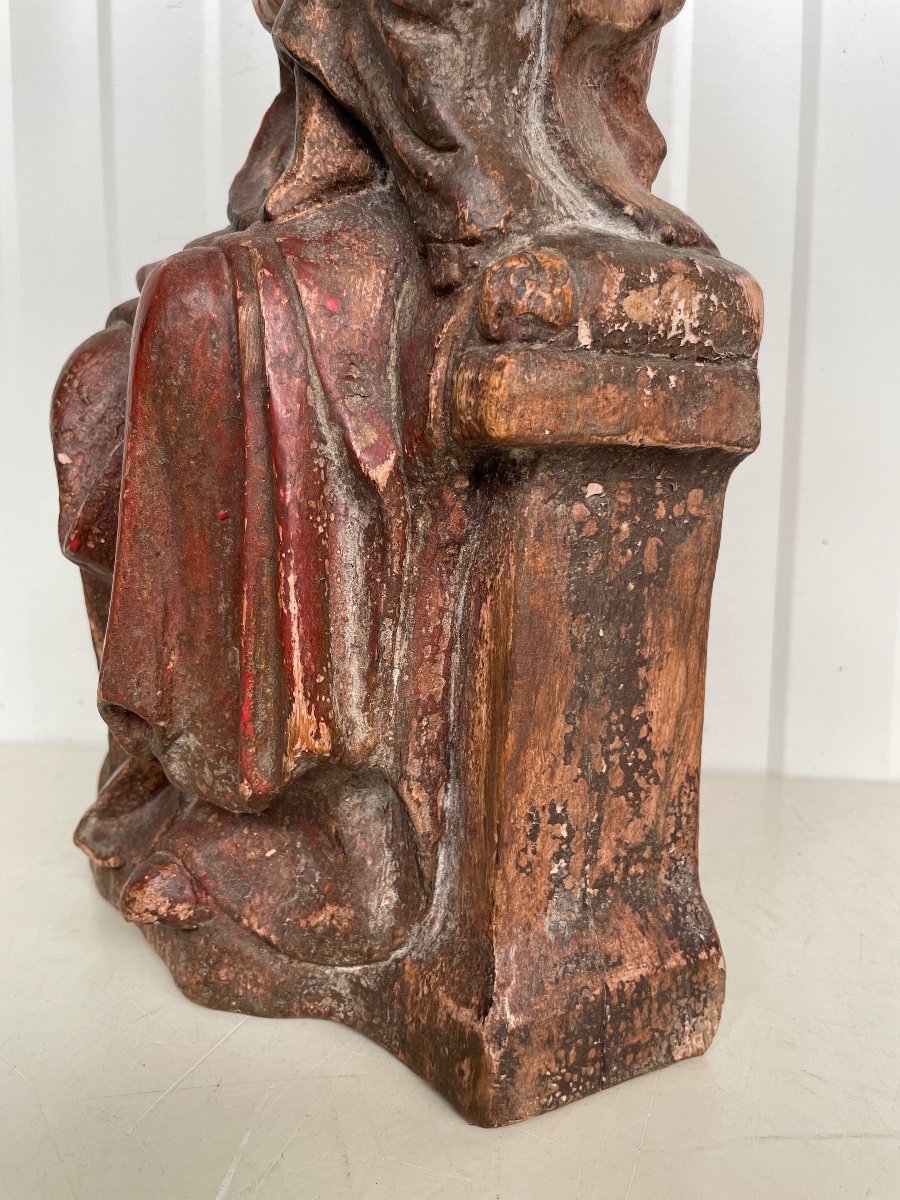 Vierge A l'Enfant En Bois Polychrome-photo-7