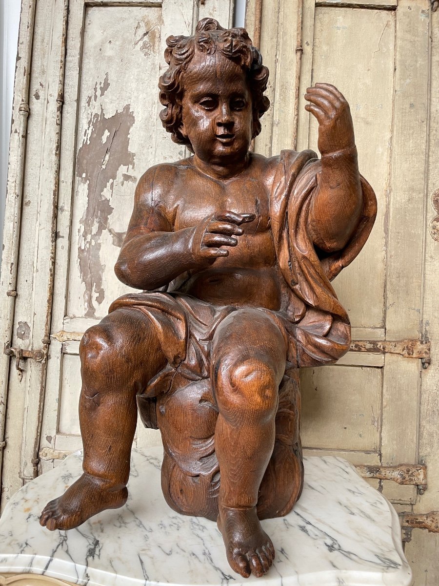 Grand XVIIIéme Putti En Chene- Flandres  80 Cm Hauteur-photo-2