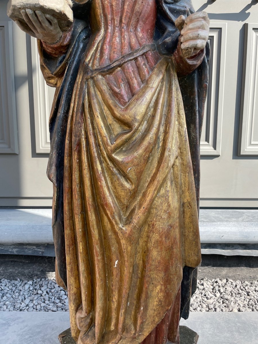 15th Century Polychrome Wooden Sculpture Of Saint Barbe - 123 Cm Height-photo-2