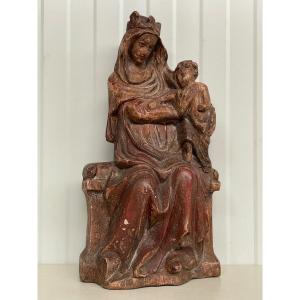 Vierge A l'Enfant En Bois Polychrome