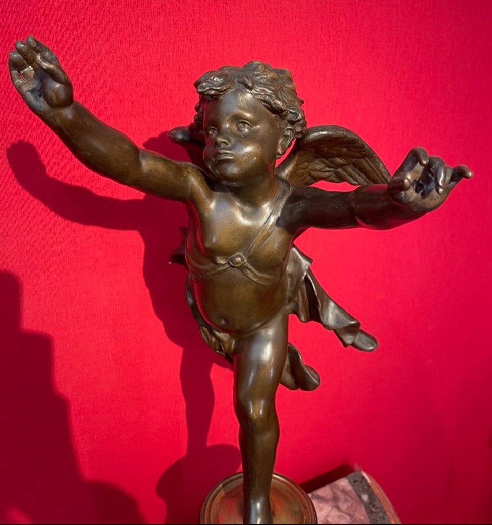 Putto Angel In Bronze With Brown Patina-photo-4