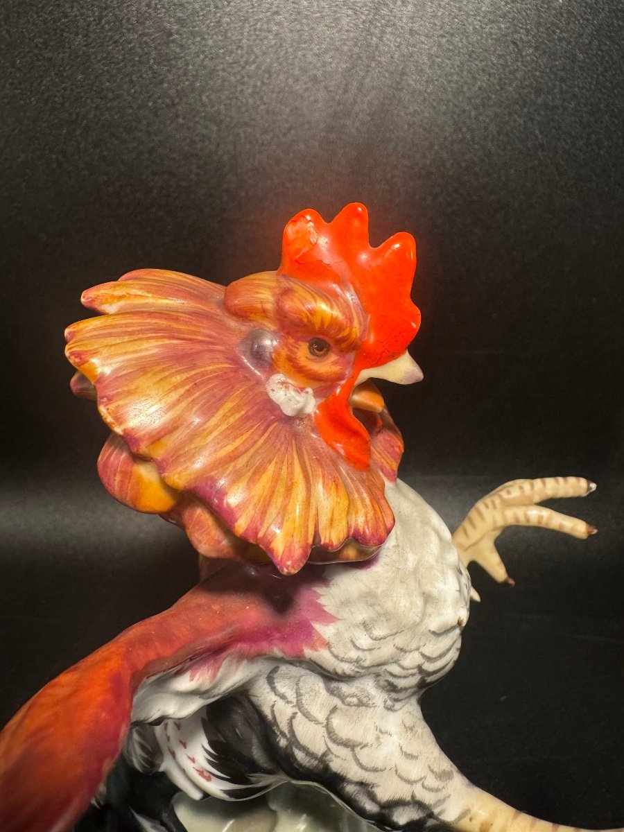 Pair Of Algora Porcelain Fighting Cocks-photo-3