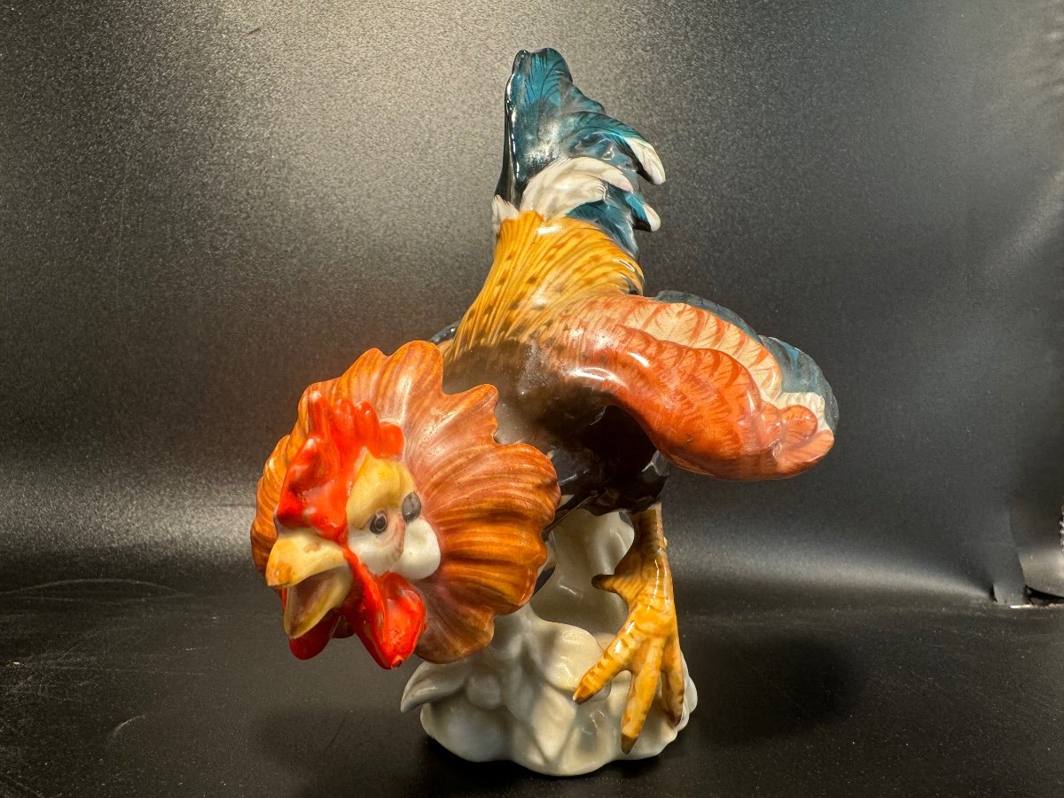 Pair Of Algora Porcelain Fighting Cocks-photo-4