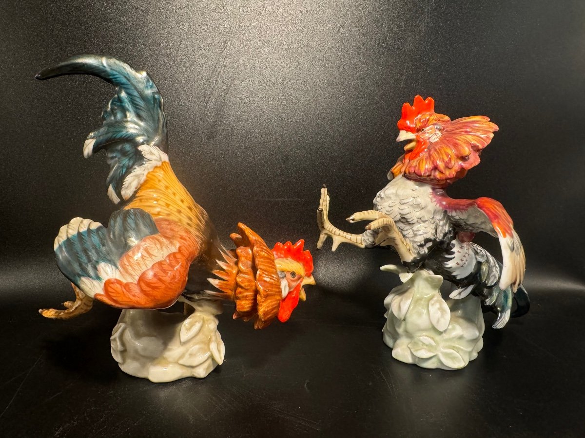 Pair Of Algora Porcelain Fighting Cocks