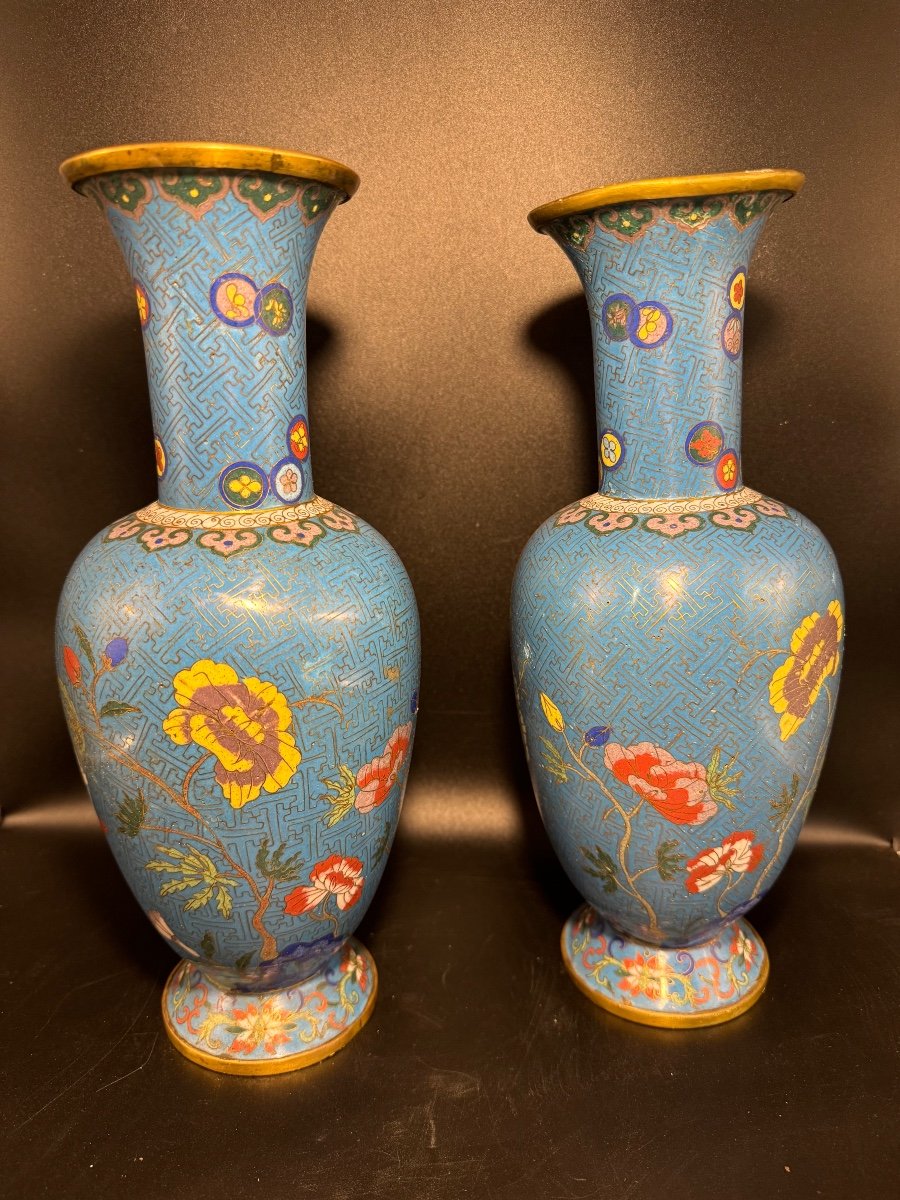 Paire de vase à émaux cloisonnés-photo-2