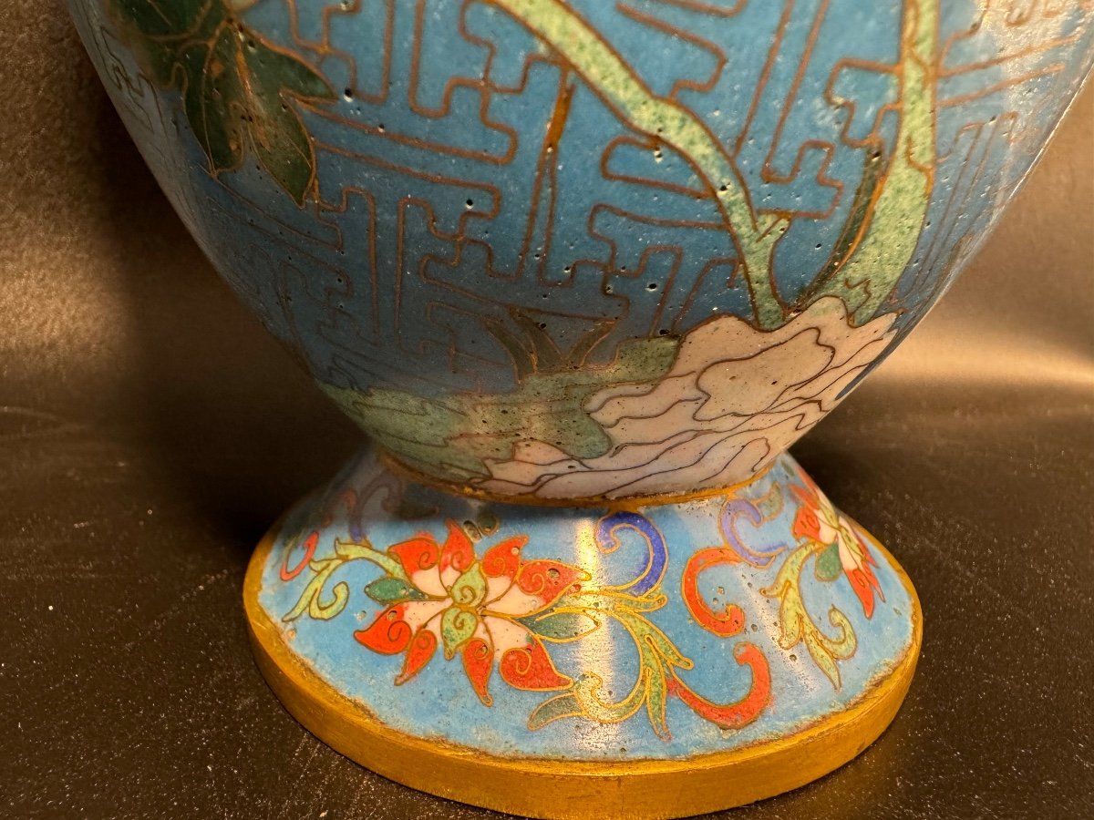 Paire de vase à émaux cloisonnés-photo-3