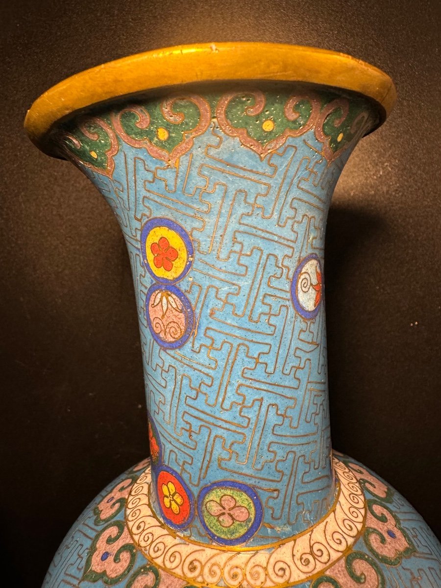 Paire de vase à émaux cloisonnés-photo-4