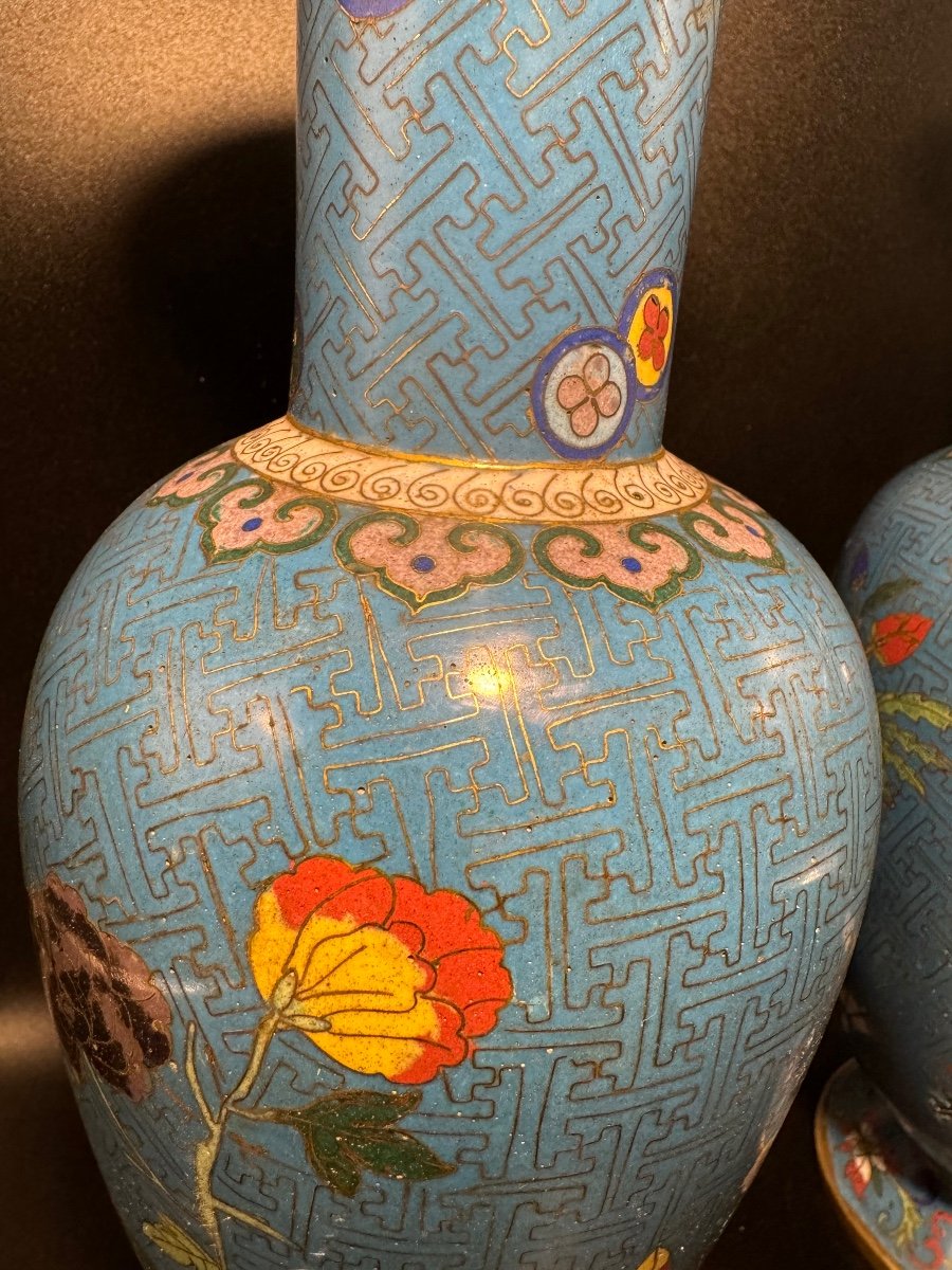 Paire de vase à émaux cloisonnés-photo-1