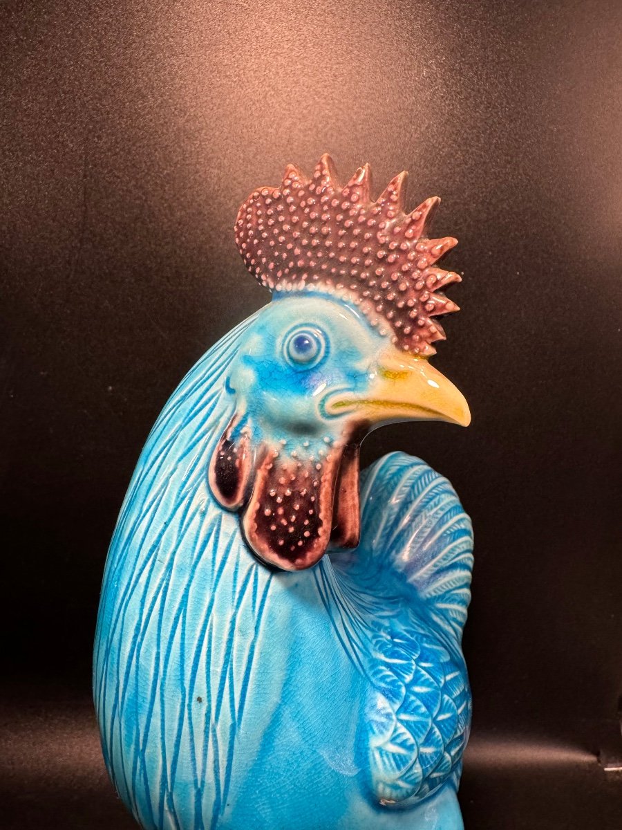 Paire De Coq En Porcelaine émaillée Bleu de Chine-photo-4