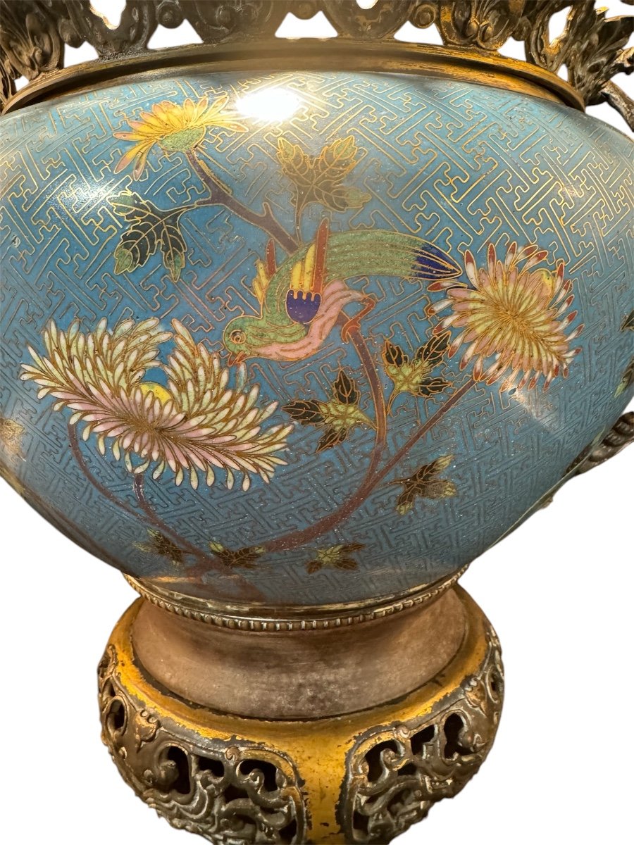 Cloisonné Enamel Bronze Jardiniere-photo-2