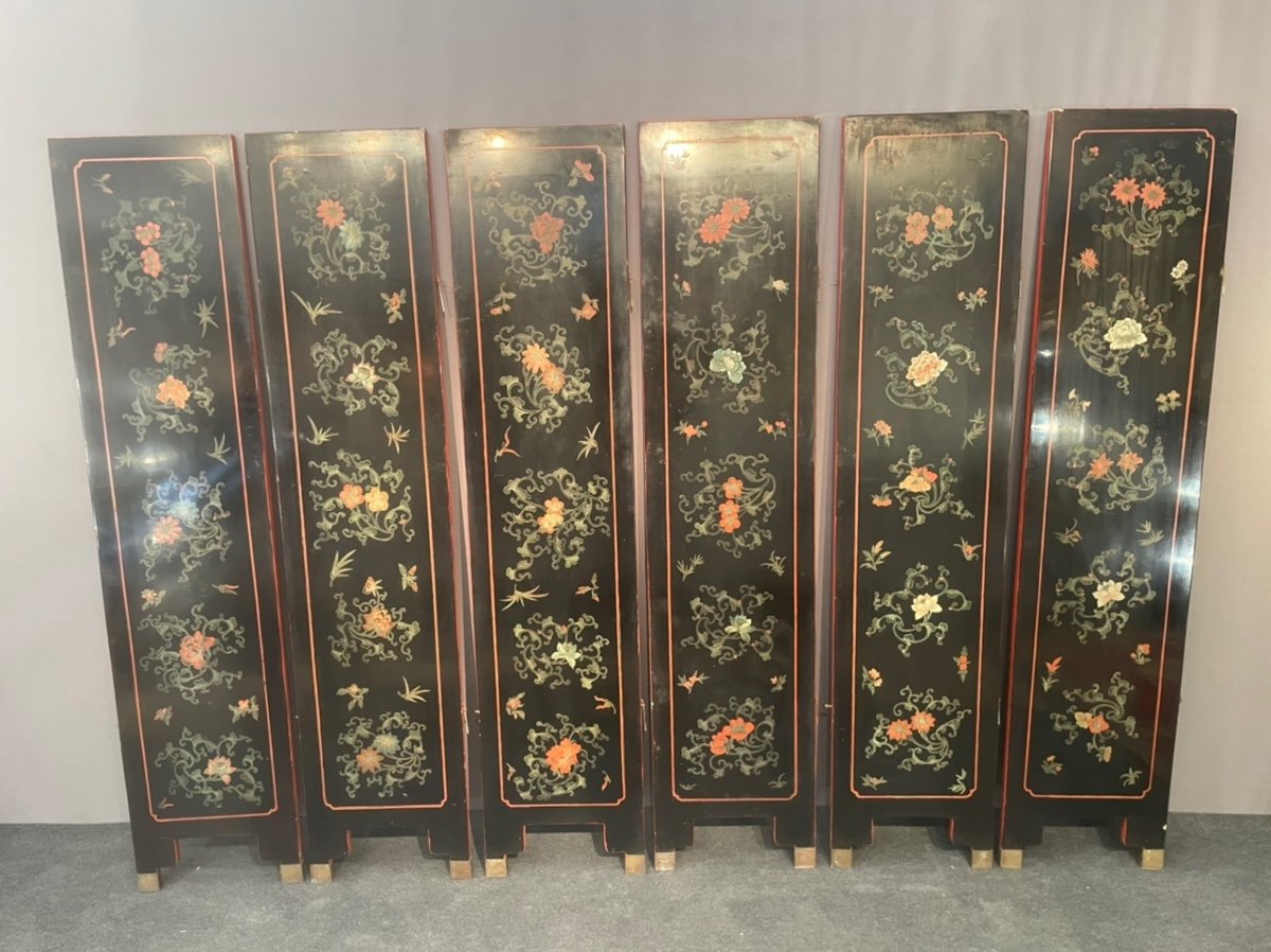 Screen With Six Leaves In Chinese Red Lacquer-photo-3