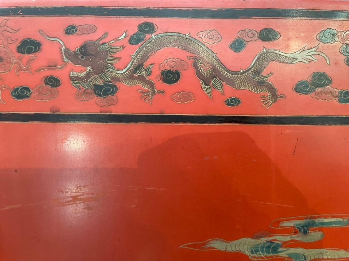 Screen With Six Leaves In Chinese Red Lacquer-photo-3