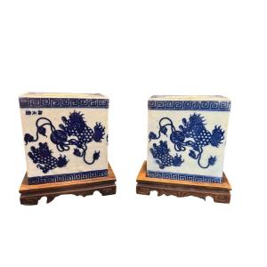 Pair Of Chinese Porcelain Cricket Boxes