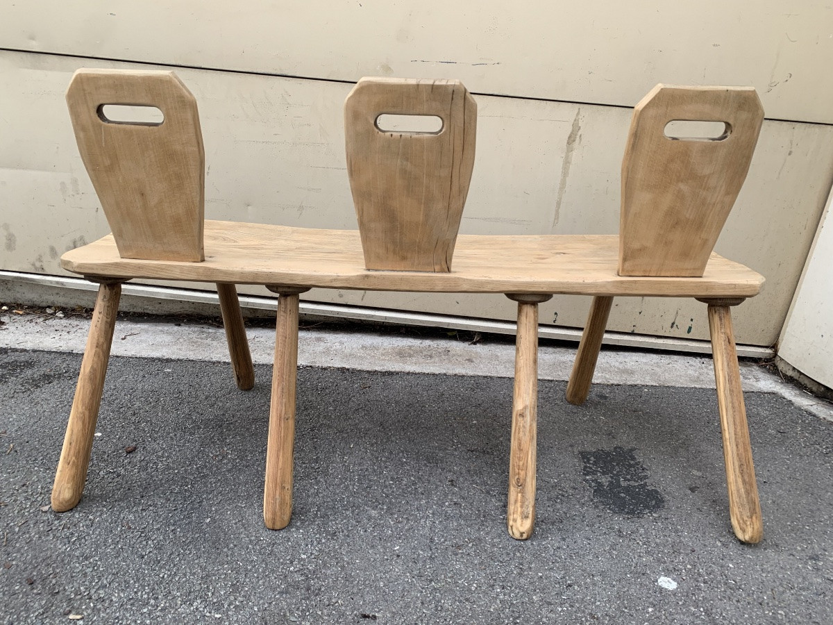 Small Brutalist Style Bench In Light Oak-photo-7