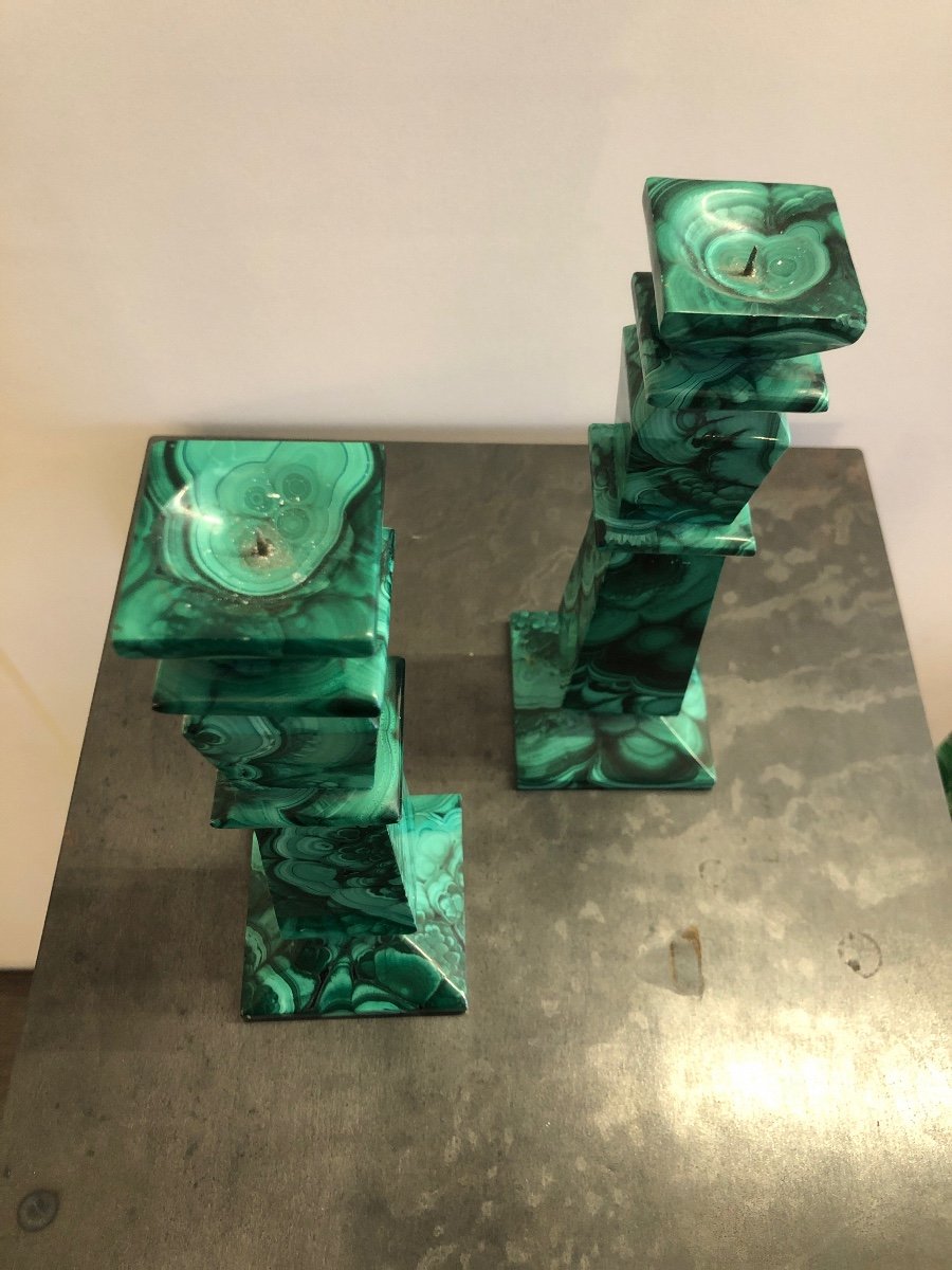 Pair Of Malachite Candlesticks-photo-2