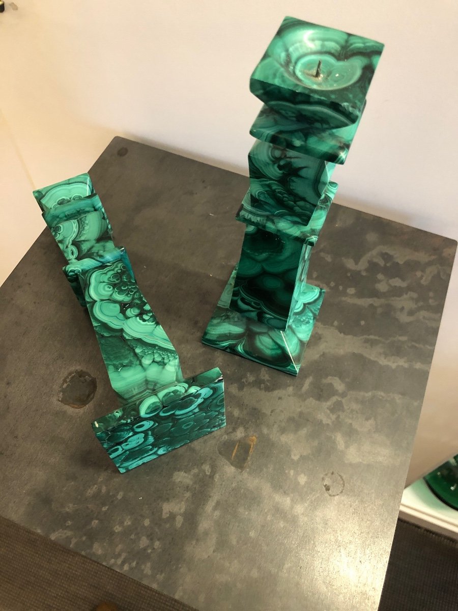 Pair Of Malachite Candlesticks-photo-3