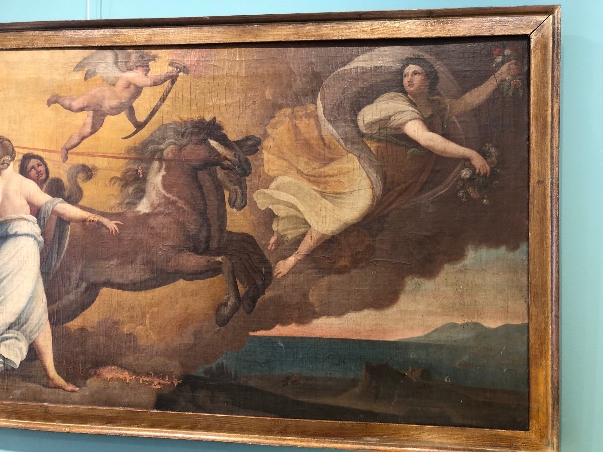 l' Aurore Huile Sur Toile Ancienne Copie d'Un Tableau De Guido Reni  -photo-3