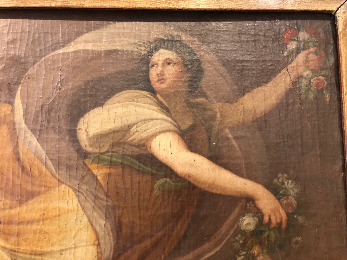 l' Aurore Huile Sur Toile Ancienne Copie d'Un Tableau De Guido Reni  -photo-3