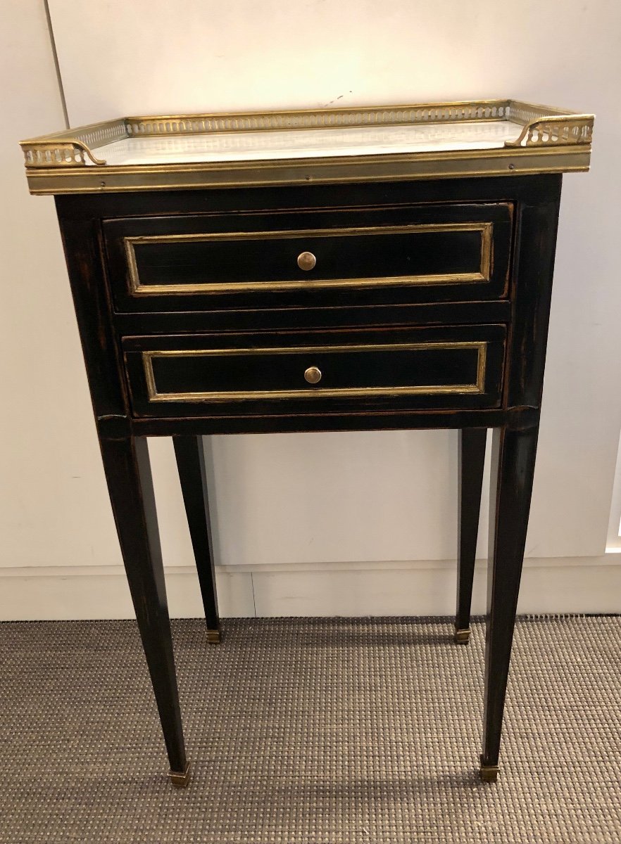 Louis XVI Style Black Lacquered Bedside Table -photo-2