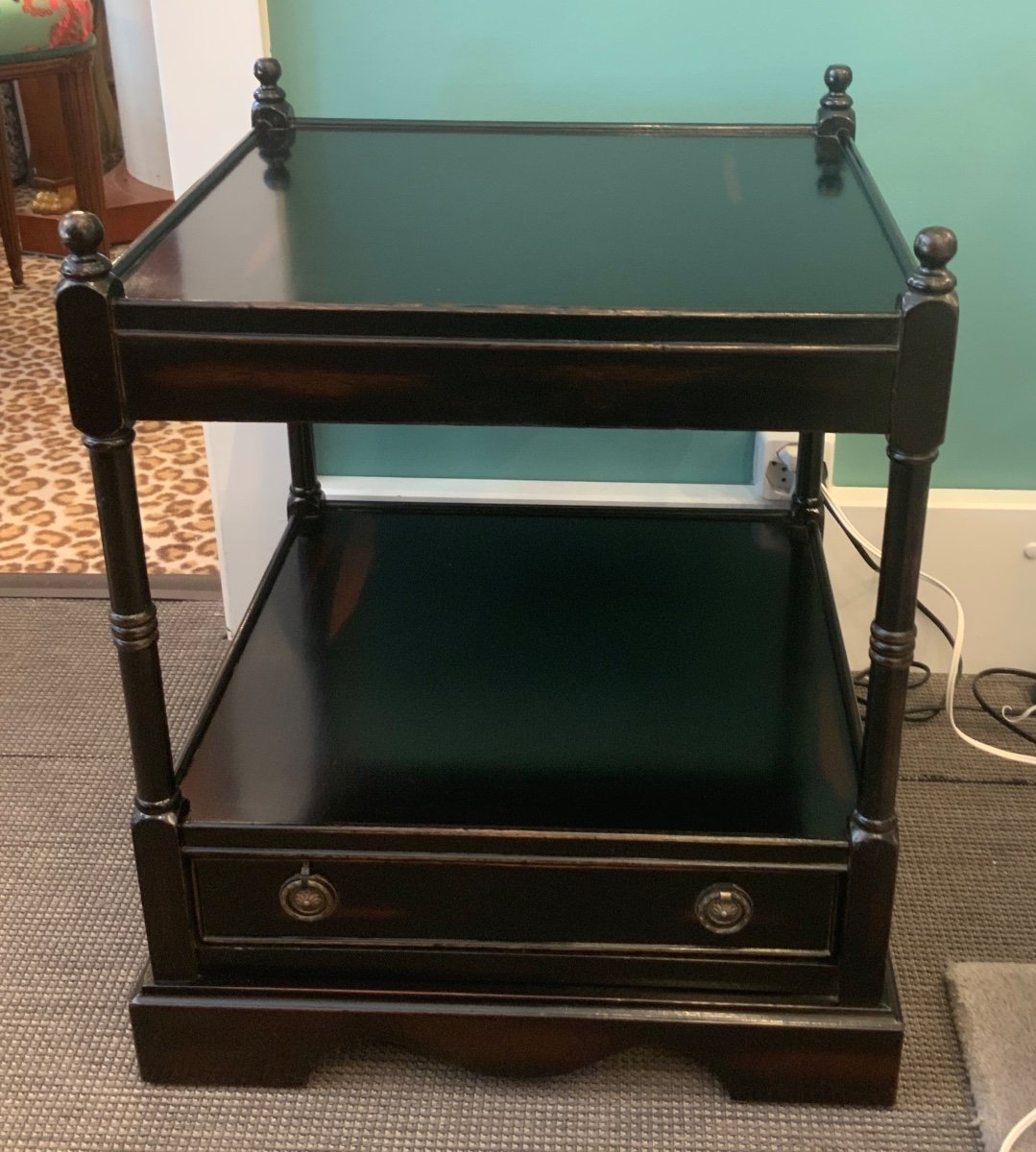 End Table, Bedside Table In Black Lacquered Wood