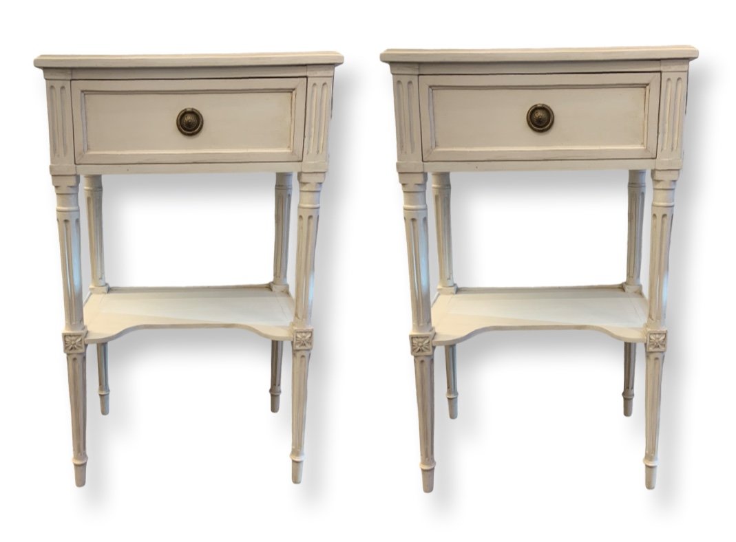 Pair Of Louis XVI Beige Lacquered Bedside Tables 