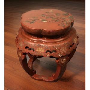 Chinese Lacquer Pedestal Stool