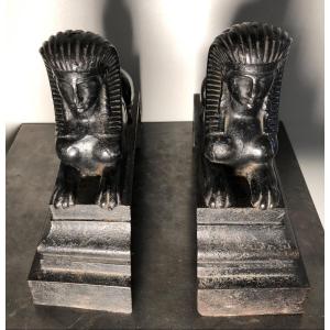 Pair Of Andirons- Sphinges Bookends 