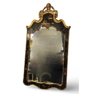 Miroir Laqué De Style Louis XV Aux Chinoiseries 