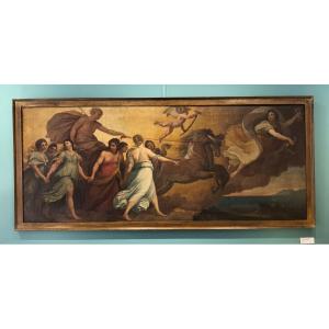 l' Aurore Huile Sur Toile Ancienne Copie d'Un Tableau De Guido Reni  