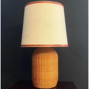 Rattan Woven Glass Carboy Mounted As A Lamp