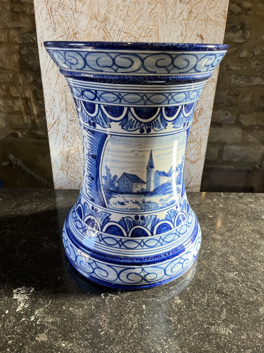 Nevers Earthenware Planter And Column, 19th Century -photo-3