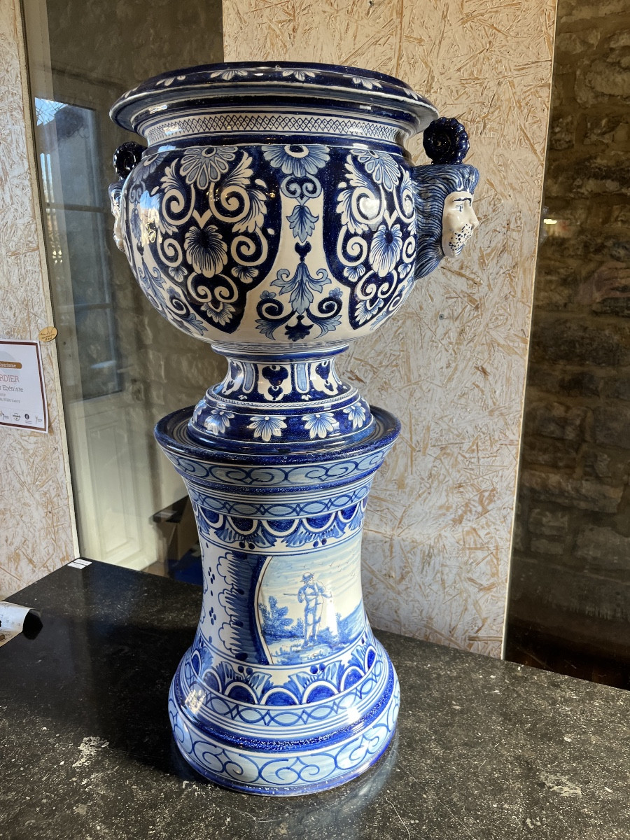 Nevers Earthenware Planter And Column, 19th Century -photo-5