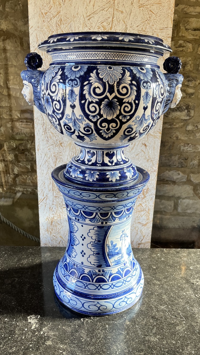 Nevers Earthenware Planter And Column, 19th Century 