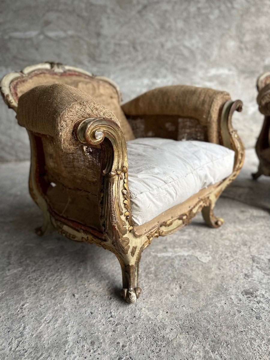 Paire De Fauteuils Rococo Italien-photo-3