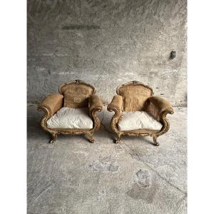 Paire De Fauteuils Rococo Italien