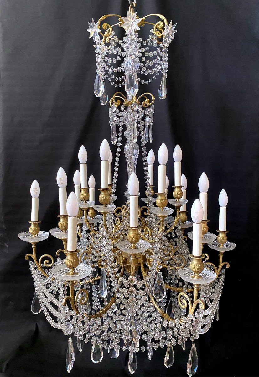 Large Baccarat Chandelier In Gilt Bronze And Crystal