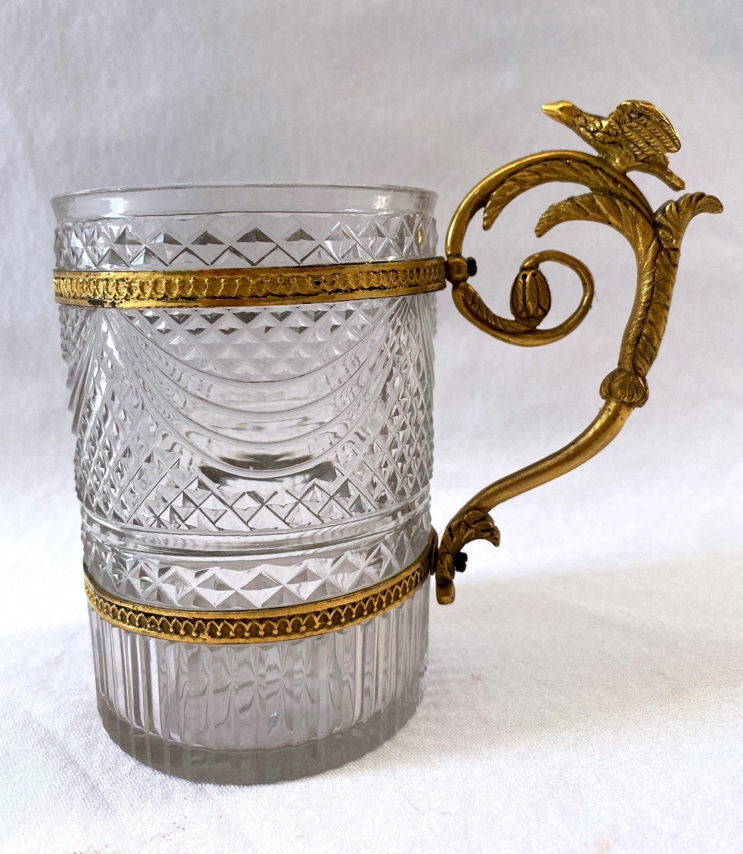 Large Empire Cup In Cut Crystal And Gilt Bronze