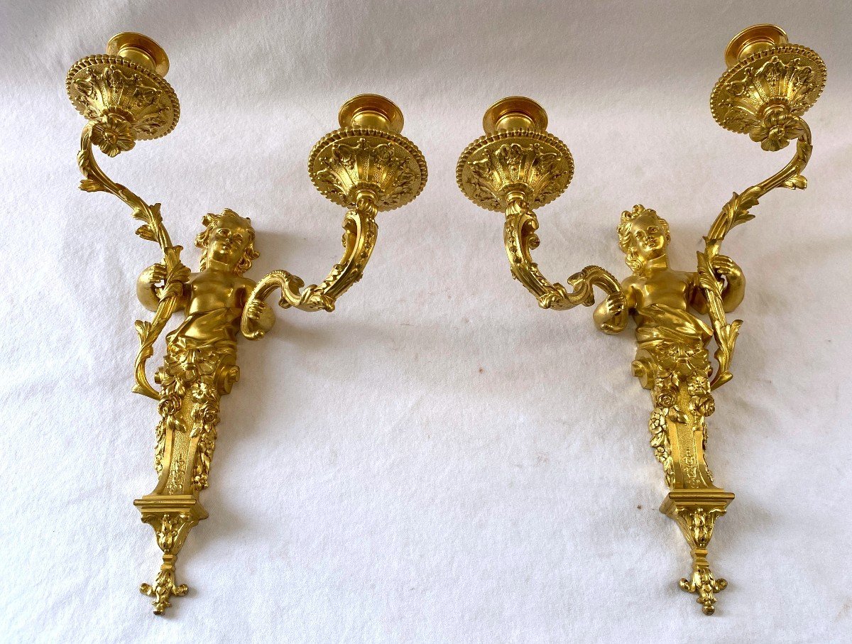 Pair Of Regency Style Sconces In Gilt Bronze-photo-3