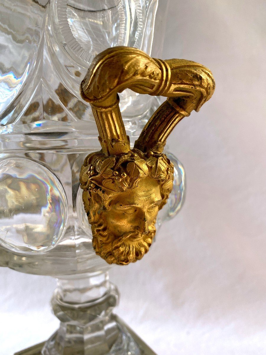 Paire De Vases Empire En Cristal Taillé Et Bronze Doré-photo-1