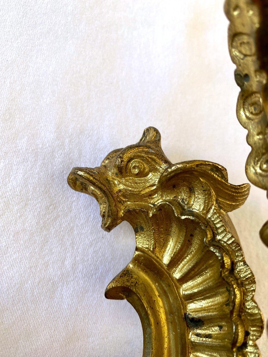 Regency Period Sconces In Gilt Bronze With Dolphins-photo-3