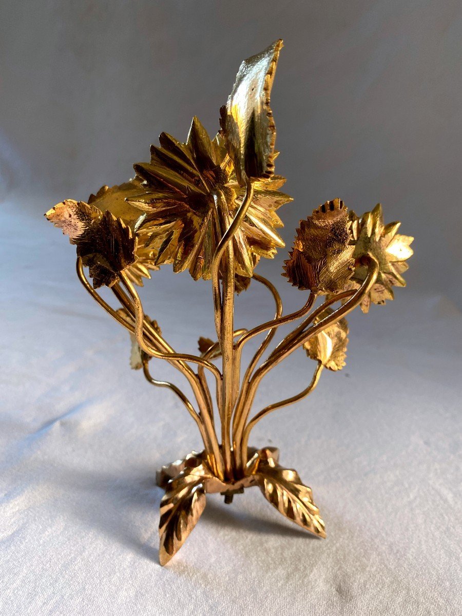 Bouquet De Fleurs En Bronze Doré Pour Pendule Lyre-photo-1