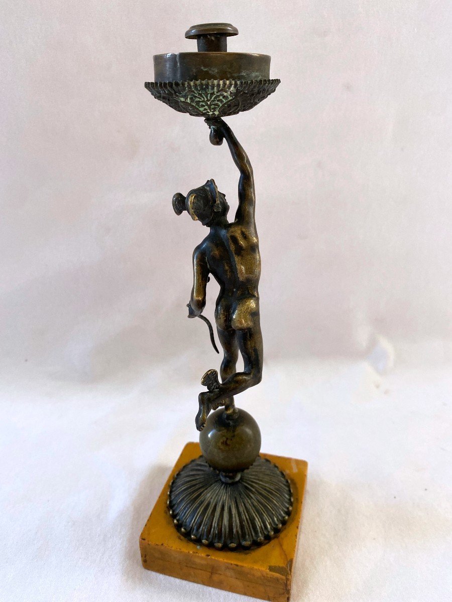 Mercury Restoration Candlestick In Patinated Bronze -photo-4